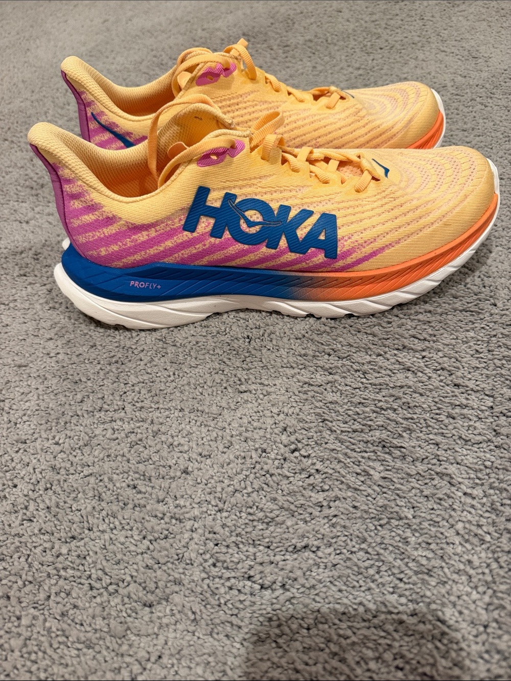 Hoka Mach 5 Peach and Blue Running Shoes